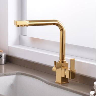 Antique Golden Printed Three Way Drinking Water Square Handle Kitchen Sink Faucet T0200G - Click Image to Close