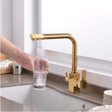 Antique Golden Printed Three Way Drinking Water Square Handle Kitchen Sink Faucet T0200G - Click Image to Close