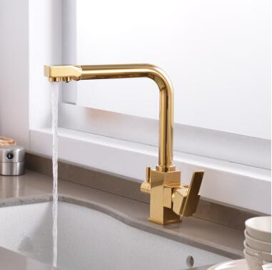 Antique Golden Printed Three Way Drinking Water Square Handle Kitchen Sink Faucet T0200G - Click Image to Close