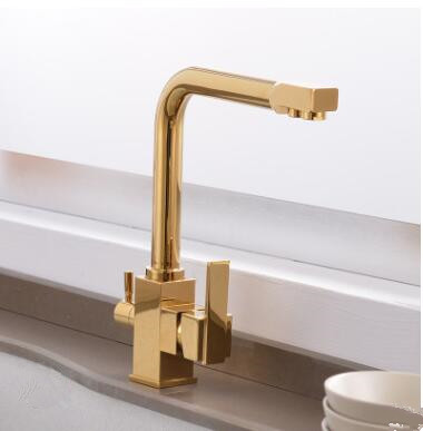 Antique Golden Printed Three Way Drinking Water Square Handle Kitchen Sink Faucet T0200G - Click Image to Close