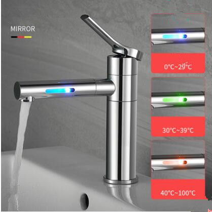 LED Color Changing Waterfall 360° Rotatable Chrome Mixer Bathroom Sink Faucet T0228CF