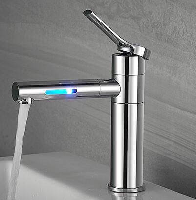 LED Color Changing Waterfall 360° Rotatable Chrome Mixer Bathroom Sink Faucet T0228CF - Click Image to Close