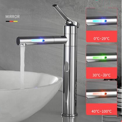 LED Color Changing Waterfall 360° Rotatable Chrome Mixer Tall Bathroom Sink Faucet T0228LF - Click Image to Close