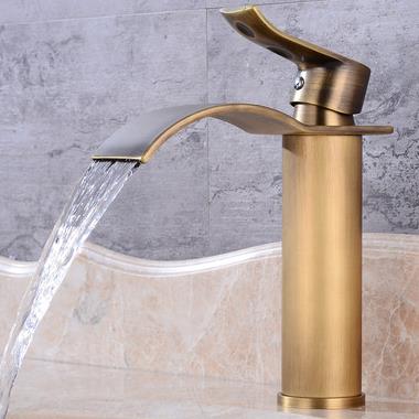 Antique Basin Faucet Brass Waterfall Mixer Water Bathroom Sink Faucet T0280F