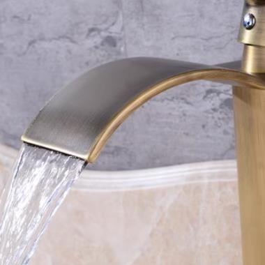 Antique Basin Faucet Brass Waterfall Mixer Water Bathroom Sink Faucet T0280F