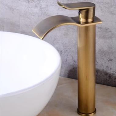 Antique Basin Faucet Brass Waterfall Mixer Water Bathroom Sink Faucet High Version T0280HF - Click Image to Close