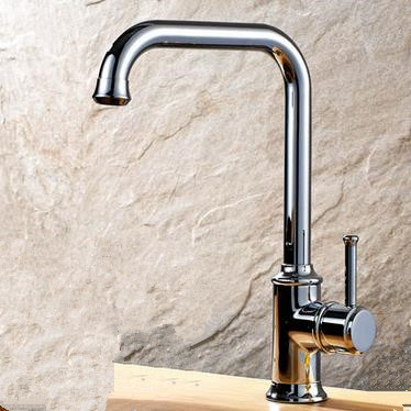 Bright Silver Finish Brass Single Handle Swivel Kitchen Faucet T03001 - Click Image to Close