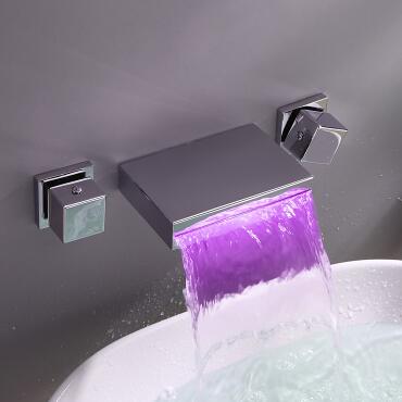 Brass Chrome LED Color Changing concealed Installation Bathroom Sink Faucet T0368 - Click Image to Close