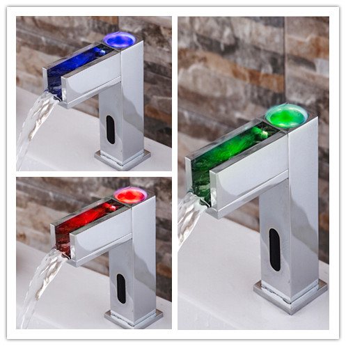 Automatic Brass LED Color Changing Bathroom Sink Faucet T0380 - Click Image to Close