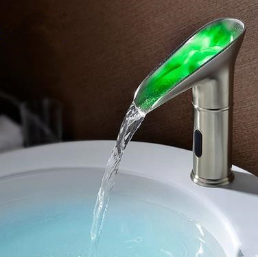 New Designed Brass Automatic LED Color Changing Bathroom Sink Tap T0380M - Click Image to Close