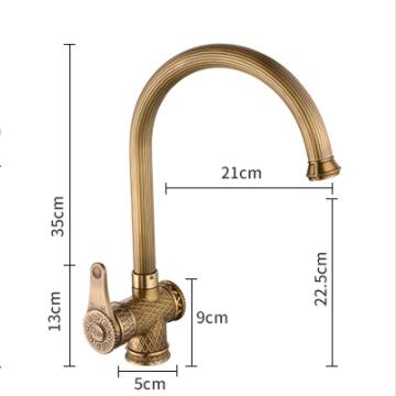 Antique Brass Retro Engraved Rotatable Mixer Kitchen Faucet T0388A - Click Image to Close