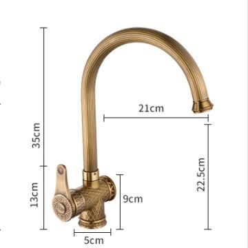 Antique Brass Retro Engraved Rotatable Mixer Kitchen Faucet T0388A