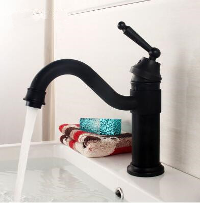 Antique Black Bronze Brass Bathroom Sink Faucet Painting Finish T0404B