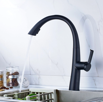 Matte Black Printed Rotatable Single Handle Pull Out Kitchen Sink Faucet T0408B