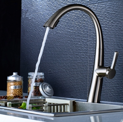 Brass Nickel Brushed Rotatable Single Handle Pull Out Kitchen Sink Faucet T0408N