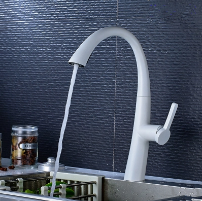 White Printed Rotatable Single Handle Pull Out Kitchen Sink Faucet T0408W