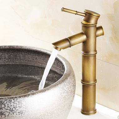 Antique Brass Bathroom Sink Faucet - Bamboo Shape Design T0418HA - Click Image to Close