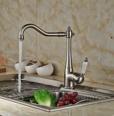 Vintage Style Nickel Brushed Curve Design Kitchen Faucet T0797N