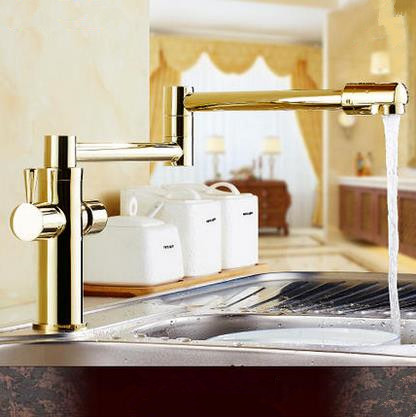 Antique Golden Printed Brass 360° Rotatable Foldable Kitchen Mixer Faucet T2180G - Click Image to Close