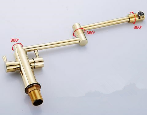 Antique Golden Printed Brass 360° Rotatable Foldable Kitchen Mixer Faucet T2180G - Click Image to Close