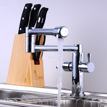 Chrome Two Handles Pull Out Centerset Mixer Kitchen Faucet T3686SF