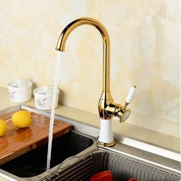Antique Brass Golden With White Printed Kitchen Mixer Sink Faucet TA0138G - Click Image to Close