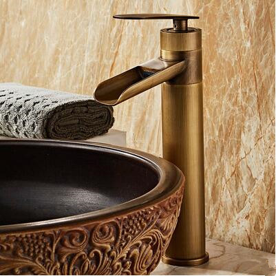 Antique Brass Waterfall Mixer High Version Bathroom Sink Faucet TA0140H