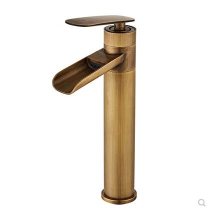 Antique Brass Waterfall Mixer High Version Bathroom Sink Faucet TA0140H - Click Image to Close