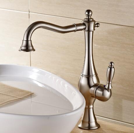 Antique Classic Nickel Brushed Single Handle Bathroom Sink Faucet TA015N - Click Image to Close