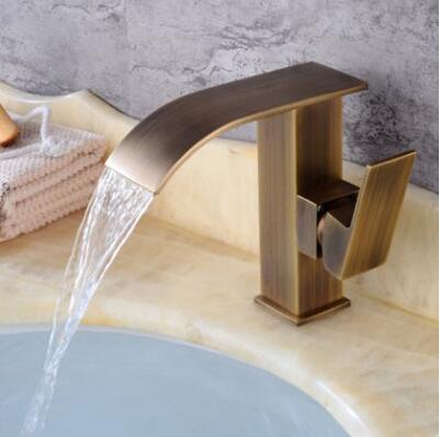 Antique Basin Faucet Antique Brass Waterfall Mixer Bathroom Sink Faucet TA0178 - Click Image to Close