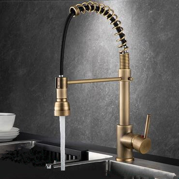 Antique Brass European SPRING Style Kitchen Pull Out Mixer Sink Tap TA0498 - Click Image to Close