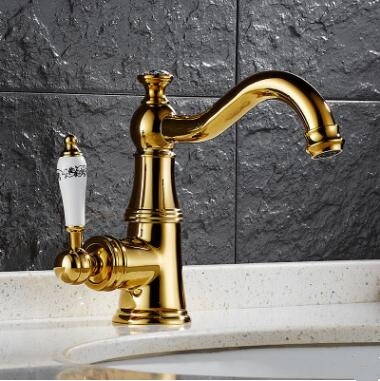 Antique Brass Golden Printed Classic Ceramics Handle Mixer Bathroom Sink Faucet TA149G - Click Image to Close