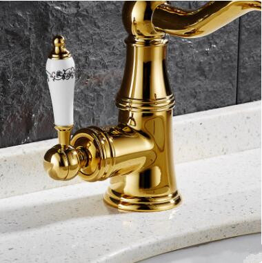 Antique Brass Golden Printed Classic Ceramics Handle Mixer Bathroom Sink Faucet TA149G - Click Image to Close