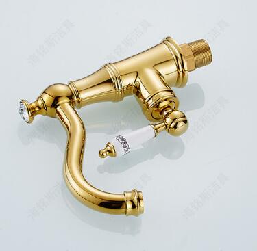 Antique Brass Golden Printed Classic Ceramics Handle Mixer Bathroom Sink Faucet TA149G