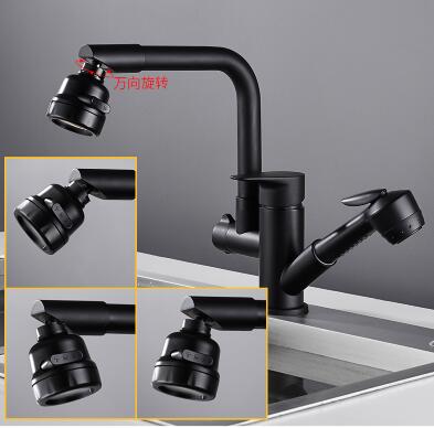 Black Bronze Brass 3 Outlet Modes Pull Out Rotatable Kitchen Sink Faucet TB0199