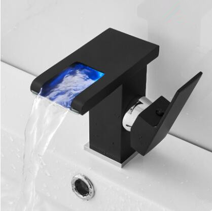 Black Bronze Brass Waterfall Bathroom LED Color Changing Sink Faucet TB0238 - Click Image to Close
