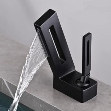 Black Brass Creative Cabinet Waterfall Mixer Bathroom Sink Faucets TB0278F - Click Image to Close