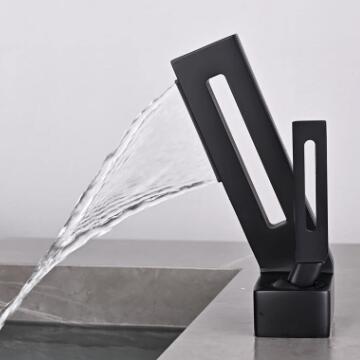 Black Brass Creative Cabinet Waterfall Mixer Bathroom Sink Faucets TB0278F - Click Image to Close