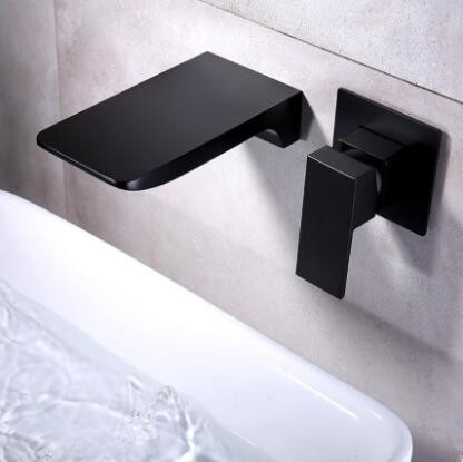 Concealed Black Wall Mounted Hot-Melt Waterfall Mixer Bathroom Sink Faucet TB0539