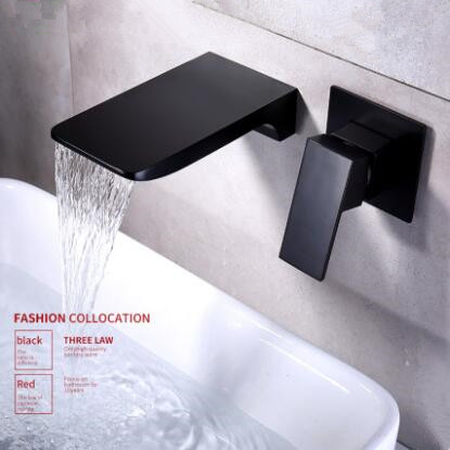 Concealed Black Wall Mounted Hot-Melt Waterfall Mixer Bathroom Sink Faucet TB0539 - Click Image to Close