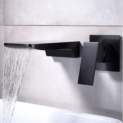 Concealed Black Wall Mounted Hot-Melt Waterfall Mixer Bathroom Sink Faucet TB0539