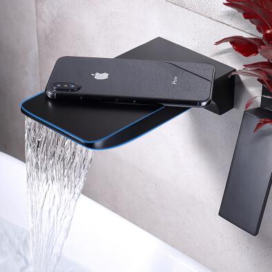 Concealed Black Wall Mounted Hot-Melt Waterfall Mixer Bathroom Sink Faucet TB0539