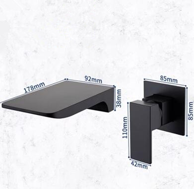 Concealed Black Wall Mounted Hot-Melt Waterfall Mixer Bathroom Sink Faucet TB0539