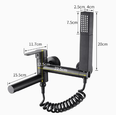 Black Wall Mounted Brass Mixer Bathroom Bathtub Faucet With Hand Shower TB238F - Click Image to Close