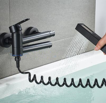 Black Wall Mounted Brass Mixer Bathroom Bathtub Faucet With Hand Shower TB238F