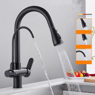 Kitchen Three Way Faucet Black Bronze Brass Drinking Water Pull Out Kitchen Sink Faucet TB329F - Click Image to Close