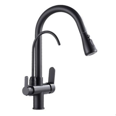 Kitchen Three Way Faucet Black Bronze Brass Drinking Water Pull Out Kitchen Sink Faucet TB329F - Click Image to Close
