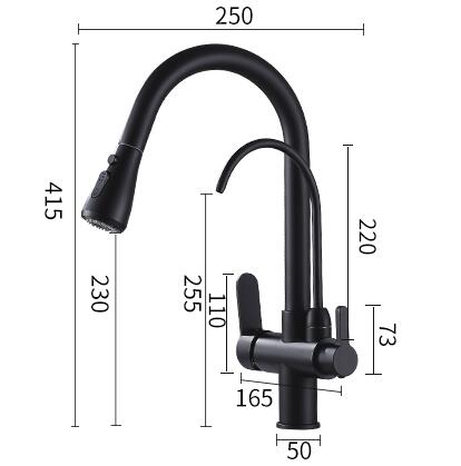 Kitchen Three Way Faucet Black Bronze Brass Drinking Water Pull Out Kitchen Sink Faucet TB329F - Click Image to Close