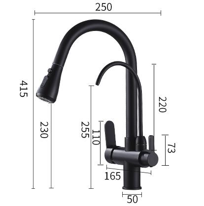 Kitchen Three Way Faucet Black Bronze Brass Drinking Water Pull Out Kitchen Sink Faucet TB329F