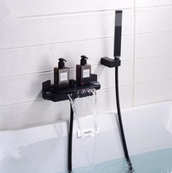 Bathtub Faucets Black Bronze Brass Wall Mounted Waterfall Spout Tub Set With Hand Shower TB760F - Click Image to Close